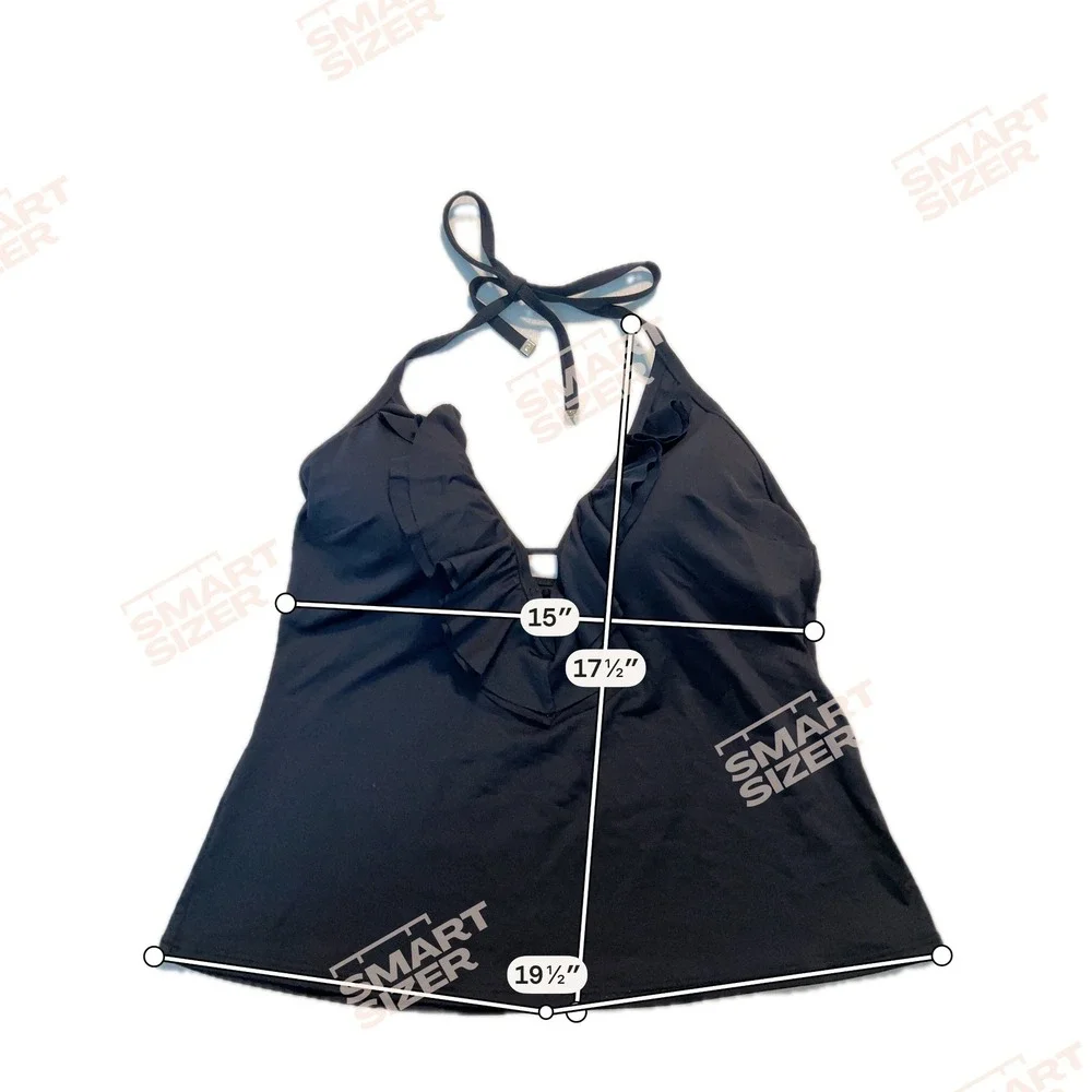 Michael Kors Womens Black Ruffle V-Neck Halter Tankini Swim Top Small MK Logo - Picture 2 of 11